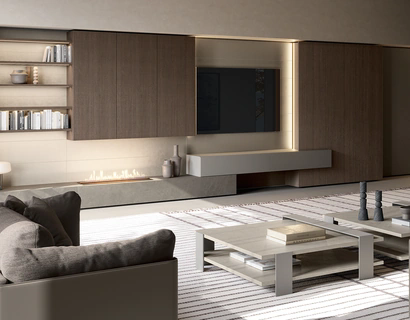 Parete Attrezzata Slim in Laccato, Gres e Rovere Terra di Dall'Agnese