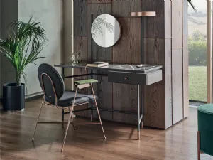 Scrittoio Vanity con top in marmo, cassetto in legno laccato e struttura in acciaio di Bontempi