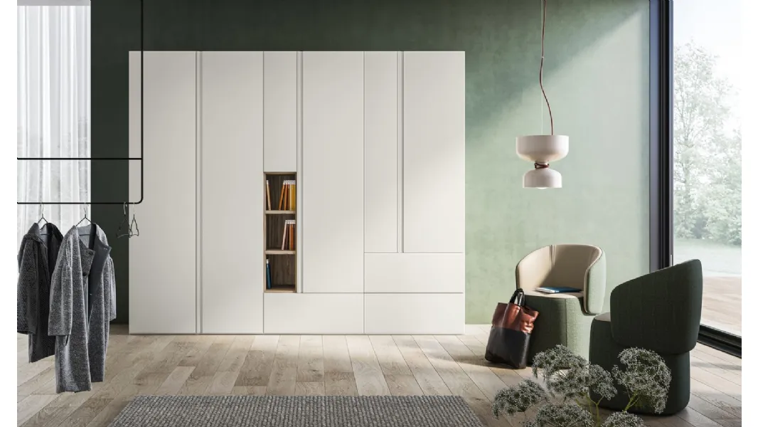 Armadio Battente Gola ZN05 finitura Perla e Noce di Marka Total Living