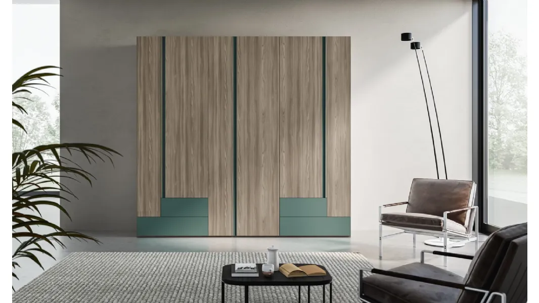 Armadio Battente Gola ZN06 finitura Forestal Brown e Pavone di Marka Total Living