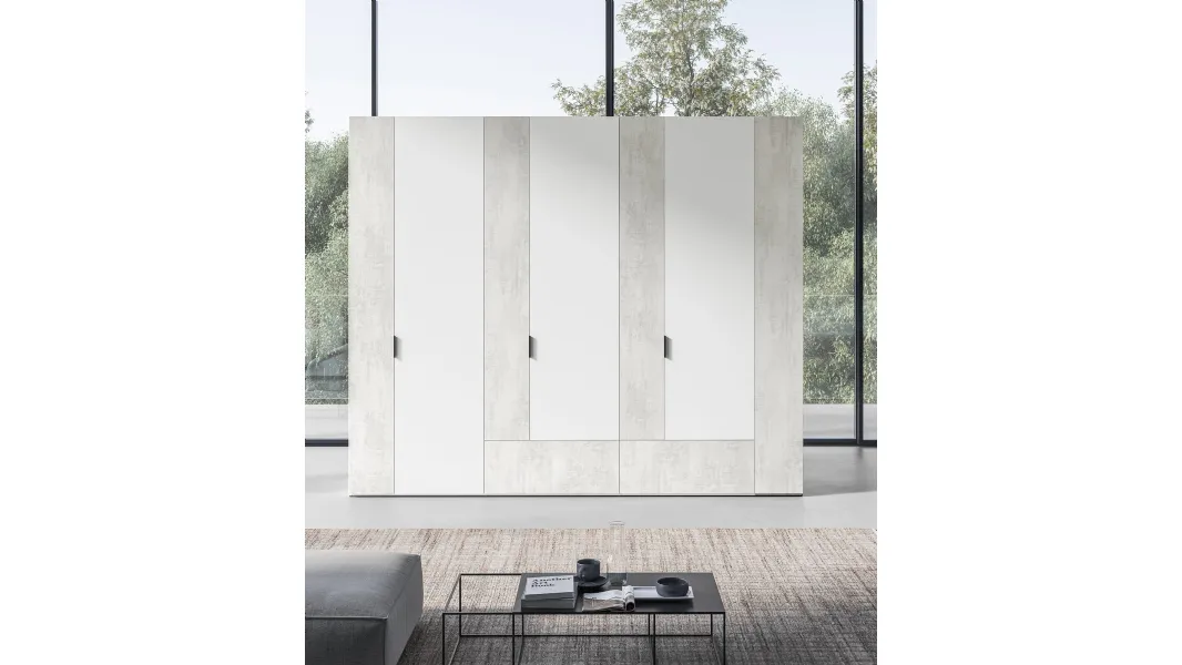 Armadio Battente Virgola ZN07 finitura Bianco e Calce Bianca di Marka Total Living