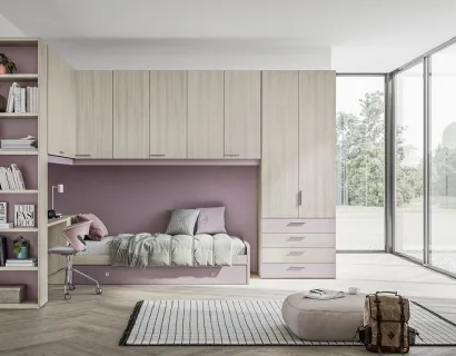 Armadio Battente Retta ZN11 finitura Forestal Sand e laccato Ametista di Marka Total Living