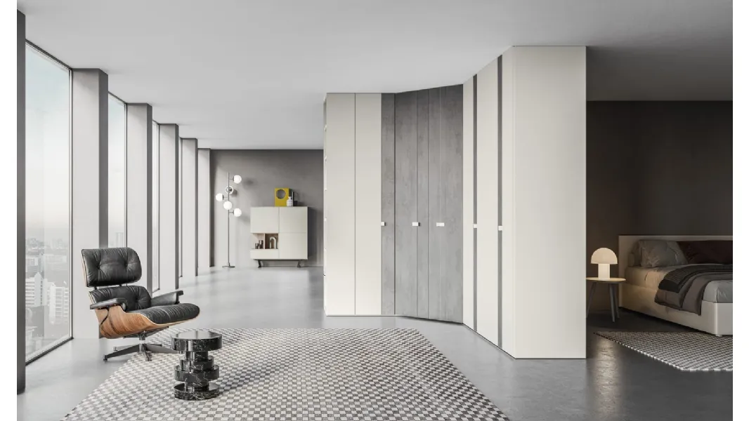 Armadio angolare Battente Pop ZN12 finitura Perla e Calce Grigia di Marka Total Living