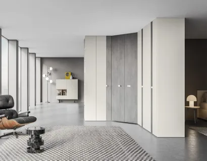Armadio angolare Battente Pop ZN12 finitura Perla e Calce Grigia di Marka Total Living