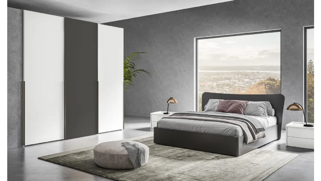 Armadio Scorrevole Happy ZN17 finitura Bianco e Antracite di Marka Total Living