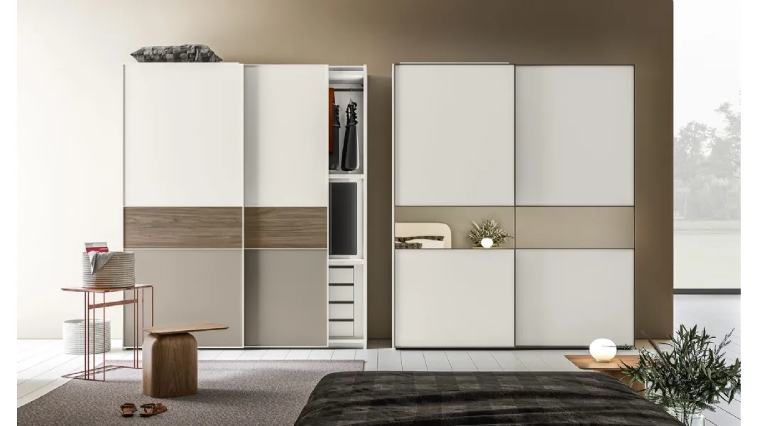 Armadio Scorrevole Elite ZN27 in nobilitato con inserti varie finiture di Marka Total Living