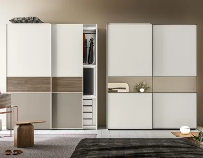 Armadio Scorrevole Elite ZN27 in nobilitato con inserti varie finiture di Marka Total Living