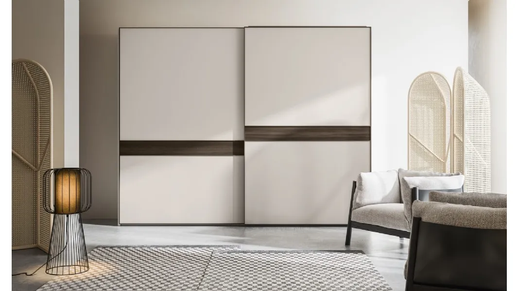 Armadio Scorrevole Elite ZN28 finitura Perla con inserto finitura Forestal Dark di Marka Total Living