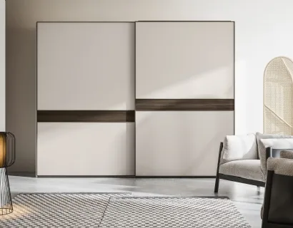 Armadio Scorrevole Elite ZN28 finitura Perla con inserto finitura Forestal Dark di Marka Total Living