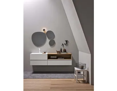 Mobile da Bagno sospeso in laccato bianco opaco e rovere 45 06 di Birex