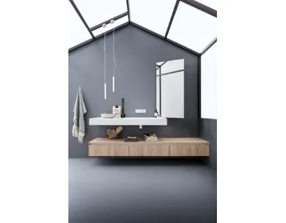 Mobile da Bagno sospeso in melaminico effetto rovere e top in Corian 45 09 di Birex