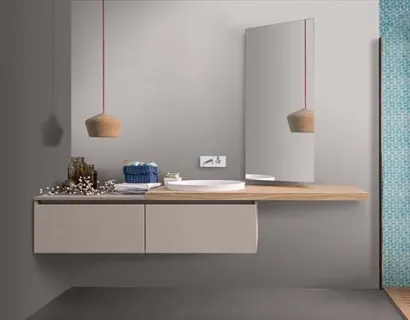 Mobile da Bagno sospeso in melaminico con top in rovere 45 10 di Birex