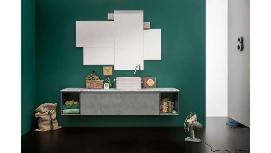 Mobile da Bagno sospeso in laccato metallico e top in marmo bianco di Carrara 45 11 di Birex
