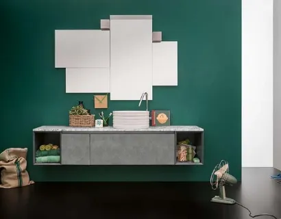 Mobile da Bagno sospeso in laccato metallico e top in marmo bianco di Carrara 45 11 di Birex