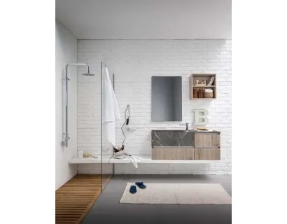 Mobile da Bagno sospeso in melaminico rovere con top e lavabo in marmo grafite 45 13 di Birex