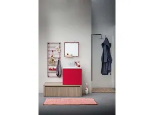 Mobile Bagno da appoggio in melaminico e laccato rosso con top in mineral marmo Acqua e Sapone 04 di Birex
