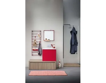 Mobile Bagno da appoggio in melaminico e laccato rosso con top in mineral marmo Acqua e Sapone 04 di Birex