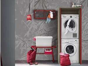 Mobile da Bagno in melaminico e laccato rosso Acqua e Sapone Lavanderia 01 di Birex