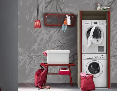 Mobile da Bagno in melaminico e laccato rosso Acqua e Sapone Lavanderia 01 di Birex