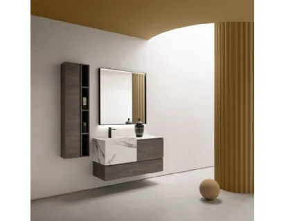 Mobile da Bagno sospeso in nobilitato effetto legno con vasca in HPL effetto marmo B-GO BG011 di Compab