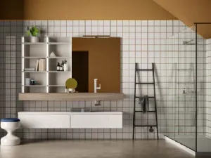 Mobile da Bagno sospeso in melaminico olmo color corda e bianco Lapis 02 di Birex