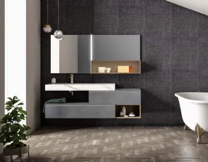 Mobile da Bagno sospeso in laccato metallico piombo Lapis 06 di Birex