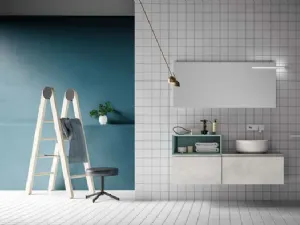 Mobile da Bagno sospeso in laccato effetto resina e laccato opaco grigio Garda Memento 02 di Birex