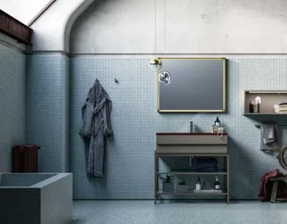 Mobile da Bagno a terra in laccato e alluminio con top in argilla rosso Sidero 08 di Birex