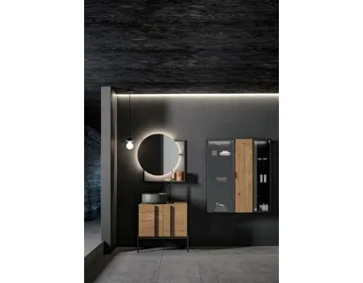 Mobile da Bagno a terra Sidéro 05 in essenza rovere naturale e metallo nero di Birex