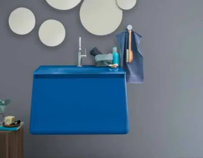 Mobile bagno sospeso di design in laccato opaco blu genziana Campus 05 di Birex