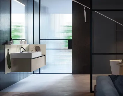 Mobile da Bagno sospeso Deep 01 in laccato metallico nichel di Birex