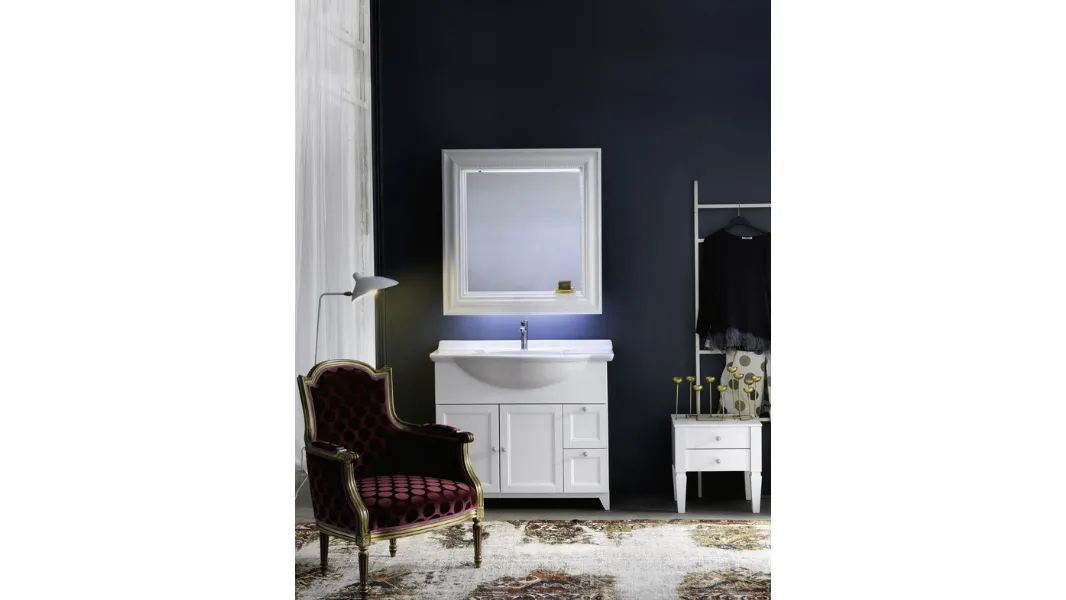 Mobile Bagno da appoggio in laccato bianco opaco e lavabo consolle in ceramica DIAMANTE DM13B di Compab