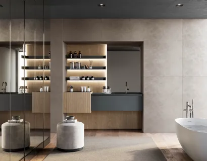 Mobile da Bagno sospeso in fenix grigio bromo e canneté rovere visone Facto 01 di Birex