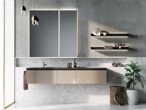 Mobile da Bagno sospeso Gola Up 07 in laccato metallico nichel di Birex