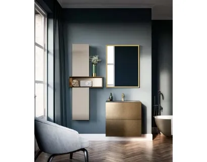 Mobile da Bagno sospeso in laccato metallico e top in vetro grigio seta sabbiato Hosoi 01 di Birex