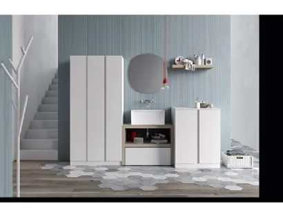 Mobile da Lavanderia in melaminico bianco e lavabo  in ceramica Idrobox 10 di Birex