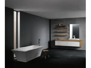 Mobile da Bagno sospeso con piano in legno di rovere e frontali in laccato bianco lucido INK NK13 Compab