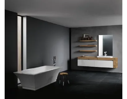 Mobile da Bagno sospeso con piano in legno di rovere e frontali in laccato bianco lucido INK NK13 Compab