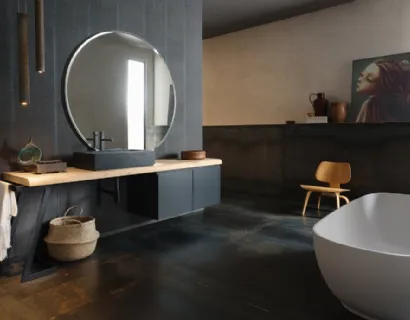 Mobile Bagno da appoggio in laccato opaco nero con piano in legno e lavabo in gres INK PRESTIGE NK21 di Compab