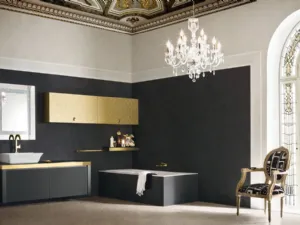 Mobile da Bagno sospeso in laccato opaco e oro con piano in cristallo JACANA LUXURY JA26 di Compab