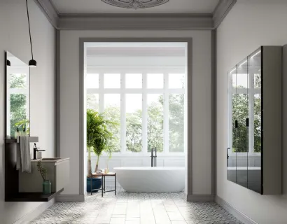 Mobile da Bagno sospeso Lapis 06 in laccato opaco grigio Aston e nero di Birex