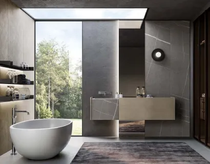 Mobile da Bagno sospeso in laccato metallico nichel e gres Senda grigio Major 05 di Birex