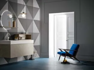 Mobile da Bagno sospeso in laccato metallico e top in Corian Memento 01 di Birex