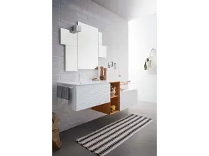 Mobile da Bagno sospeso in laccato bianco e bruciato con top in mineral marmo bianco lucido Memento 07 di Birex