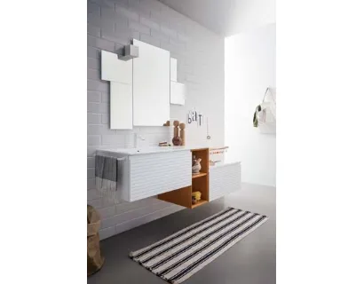 Mobile da Bagno sospeso in laccato bianco e bruciato con top in mineral marmo bianco lucido Memento 07 di Birex