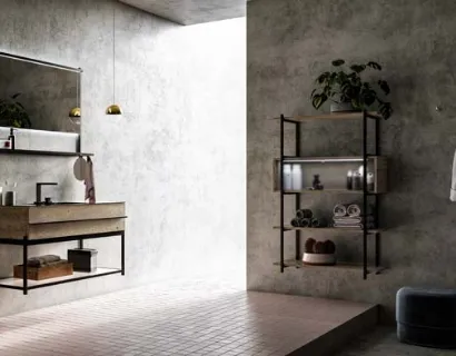 Mobile da Bagno sospeso in rovere e alluminio con top in gres Sidero 05 di Birex