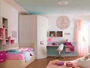 Cameretta in melaminico e laccato per bambine KC308 di Moretti Compact