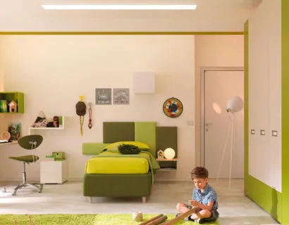 Cameretta componibile con letto singolo in laccato e melaminico KC309 di Moretti Compact