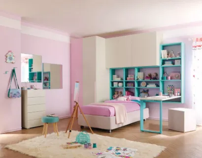 Cameretta a ponte per ragazze con letto in tessuto KC408 di Moretti Compact