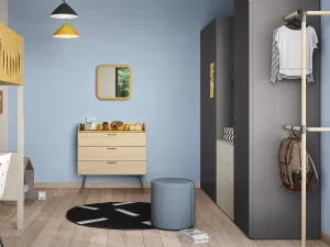Cameretta a soppalco con scrivania Kids space 13 in melaminico di Nidi